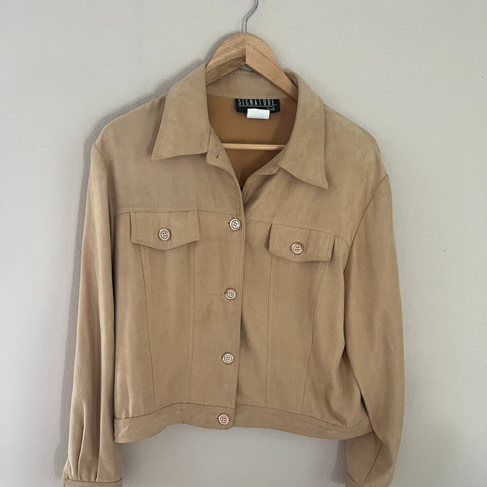 Vintage Signature by Jerell Camel Faux Suede Bomber Jacket Size M